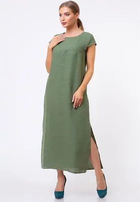 Купить льняное платье длинное зелёное 5169-18