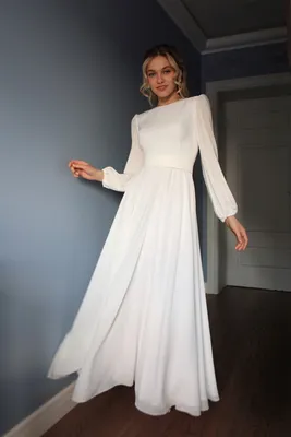 Купить Шифоновое платье макси белое с легкими рукавами в Москве недорого в  салоне