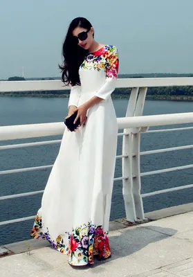 Летний стиль женщины макси платье квартал рукава халат длинное платье  цветочные печатный женщины белое платье Большой размер… | Платья, Длинные  платья, Платья макси