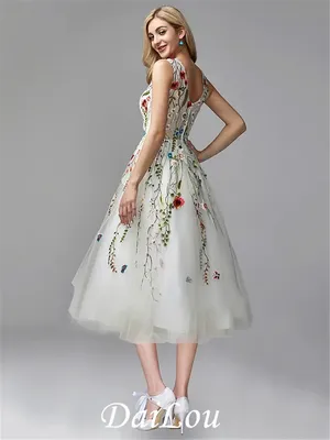 ТРАПЕЦИЕВИДНОЕ элегантное платье с цветочным рисунком для помолвки,  торжественное вечернее платье на день рождения, с круглым вырезом, без  рукавов, длиной ниже колена, тюль с кружевной вставкой и аппликацией |  AliExpress