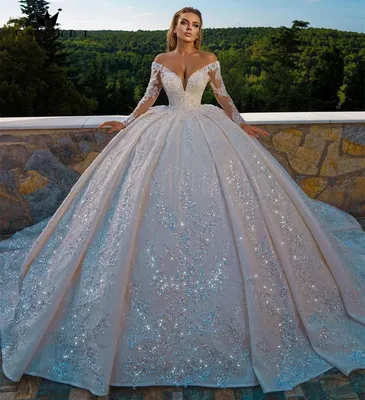 Роскошные свадебные платья, Пышные свадебные платья с длинным рукавом и  блестками, индивидуальный пошив, блестящее платье невесты | AliExpress
