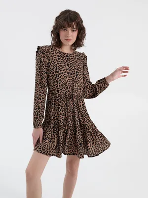 Платье миди с леопардовым принтом 222138159073, цвет Бежевый, артикул  222138159073 - купить в интернет-магазине ZOLLA по цене: 1 199 ₽
