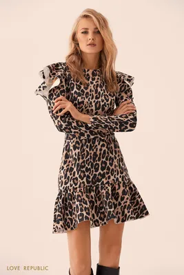 Вязаное платье с леопардовым принтом цвет: фиолетовый принт, артикул:  2810010703 – купить в интернет-магазине sela