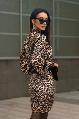 Черное платье с леопардовым принтом большие размеры MN062-1 в  интернет-магазине Е-Леди