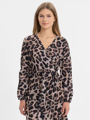 Мини-платье с леопардовым принтом и вырезами на плечах 9359502554-65 -  купить в интернет-магазине LOVE REPUBLIC по цене: 1 580 ₽
