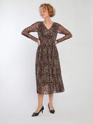Вязаное платье с открытыми плечами мокко леопард - Распродажа | Niko-Opt