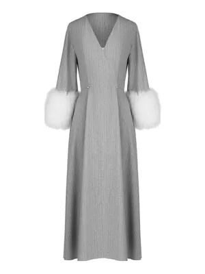 Серое платье-миди из льна с мехом лисы, артикул 1-23/8-077-2702МЛ | Купить  в интернет-магазине Yana в Москве