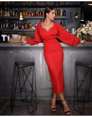 Красное вечернее платье с объёмными рукавами на лето купить с доставкой в  Москве в интернет-магазине CAPPONI COLLECTION