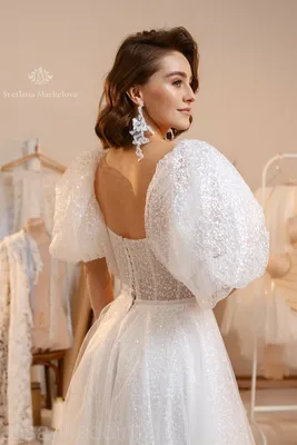 Miranda\" - Блестящее свадебное платье с объёмными рукавами купить по цене  46 200 руб. в Санкт-Петербурге | Свадебный салон Alisa Wedding