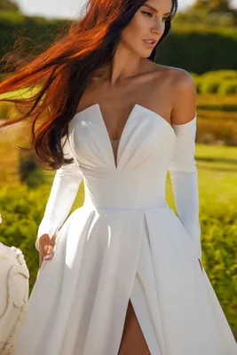 Армель\" - Короткое свадебное платье с буфами и перчатками купить по цене 25  300 руб. в Санкт-Петербурге | Свадебный салон Alisa Wedding