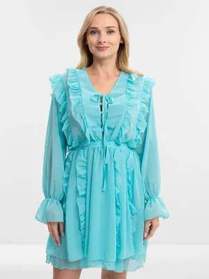Летнее короткое платье-сарафан из софта с рюшами и воланом арт. 273 цвет  синий/ джинс (ID#1868729292), цена: 635 ₴, купить на Prom.ua