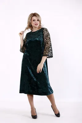 Купить Зеленое велюровое платье с сеткой | 01739-3 недорого ♥ Гарри Шоп
