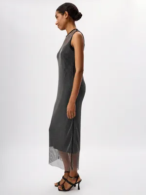 Вечернее двойное платье из сетки со стразами цвет: черный, артикул:  3812010711 – купить в интернет-магазине sela