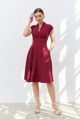 Платье-миди на корсетной основе с \"V\" образным вырезом 00003072 синий  купить в интернет-магазине Post Meridiem