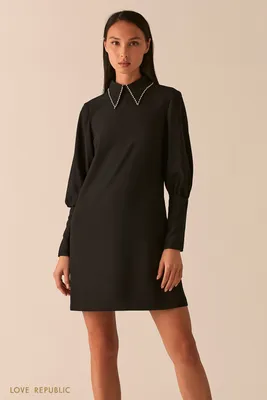 Черное платье А-силуэта с ультра-широкими манжетами 0358218552-50 - купить  в интернет-магазине LOVE REPUBLIC по цене: 1 699 ₽