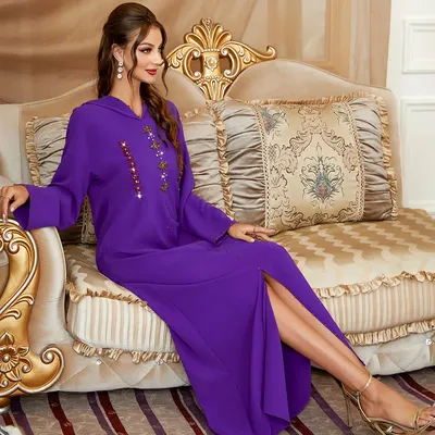 Женское платье в арабском стиле, темно-фиолетовое платье ручной работы с  капюшоном и стразами, Турция | AliExpress
