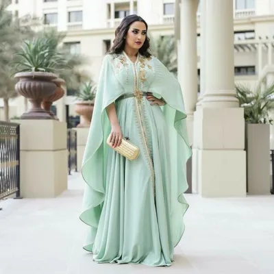 Купить Роскошное женское платье Рамадана с позолоченным поясом с v-образным  вырезом в арабском стиле, украшение с рукавами из перьев, великолепное  вечернее платье с длинным рукавом, позолоченное платье с v-образным вырезом  | Joom