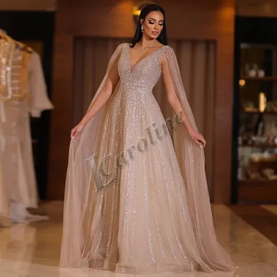 ₪798-Роскошное вечернее платье Caroline телесного цвета в Дубае с  рукавами-накидкой, розово-розовые вечерние платья в арабском стиле  -Description