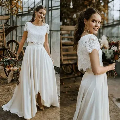Кружевное свадебное платье в стиле бохо, 2022, свадебное платье в деревенском  стиле, свадебные платья из двух частей, трапециевидные свадебные платья |  AliExpress
