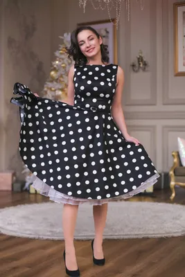 Платье ретро черное в белый горошек | Интернет-магазин Elegantdress