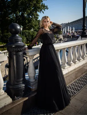 Черное вечернее платье в пол с рукавом Prestige Arielle VV084 — купить в  Москве - Свадебный ТЦ Вега