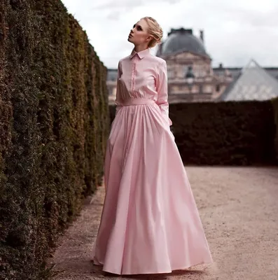розовое платье с длинным рукавом в пол | Модные платья, Платья, Платья макси