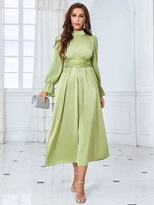 Элегантные платья с длинным рукавом для женщин, Осеннее Однотонное Платье  макси с поясом, женское зеленое вечернее платье, женское платье 2023 |  AliExpress