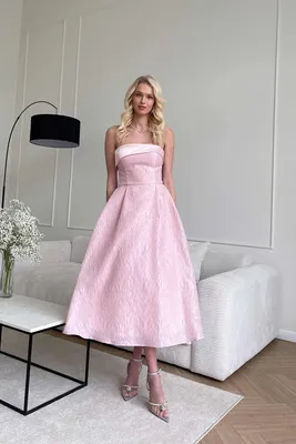 Платье-миди из жаккарда с атласным отворотом 00002733 пудра розовый купить  в интернет-магазине Post Meridiem
