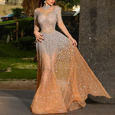 2023 роскошные женские платья с длинным рукавом и высоким воротником,  Золотое Платье с запахом на бедрах, женское элегантное свадебное  церемониальное платье | AliExpress