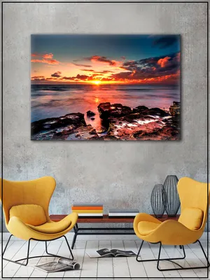 Картина на стену для интерьера \"Закат на побережье моря\" на натуральном  холсте 30*40 см - купить по низкой цене в интернет-магазине OZON (484176521)