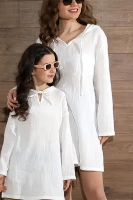 Женская белая рубашка-туника с капюшоном для пляжа – купить за 1 785 руб. в  интернет-магазине «Моя Пижама»