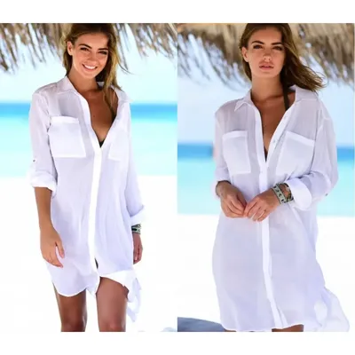 Пляжная туника-рубашка белая 146-51-2 Надо Купить? 《НЕДОРОГО》