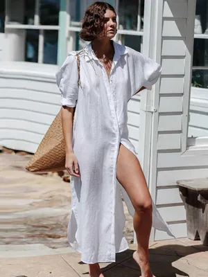 Женские пляжные платья, белые рубашки, туника, летний свободный купальник,  накидка, купальник, пляжная одежда с длинным рукавом | AliExpress