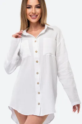 Женская пляжная рубашка оверсайз из муслина Happy Fox 6690059 белый купить  оптом в HappyWear.ru