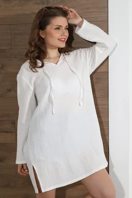 Женская белая рубашка-туника с капюшоном для пляжа – купить за 1 785 руб. в  интернет-магазине «Моя Пижама»