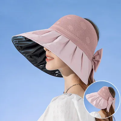 Летняя женская шляпа-ведро с защитой от ультрафиолета, дышащие пляжные шляпы  от солнца с широкими полями, пустые шапки с конским хвостом, панамские  кепки с бантами – лучшие товары в онлайн-магазине Джум Гик