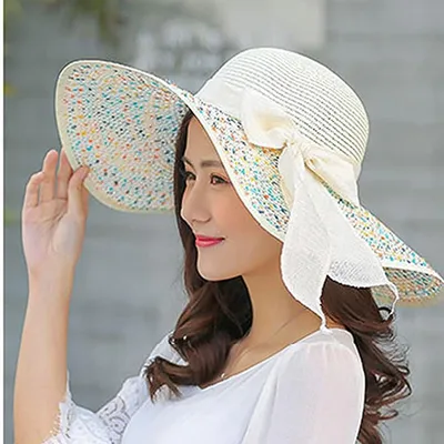 Женская шляпа с большим бантом, большая складная свернутая шляпа от солнца, пляжные  шляпы с навесом – лучшие товары в онлайн-магазине Джум Гик