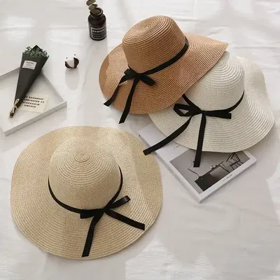 Купить Новые женские летние козырьки, кепки, складная шляпа от солнца,  широкие пляжные шляпы с большими полями, соломенная шляпа, шапка, женская  пляжная кепка с защитой от ультрафиолетовых лучей | Joom