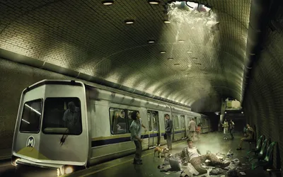 Ночной подземный метрополитен Москвы - обои на рабочий стол
