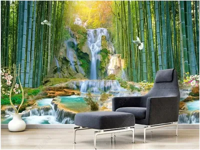 3d обои для стен, бамбуковый лес, водопад, текущий аквапарк, пейзаж,  домашний декор, фотообои для спальни на стене | AliExpress