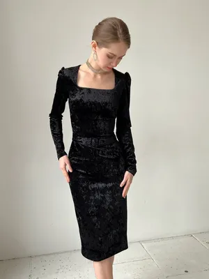 Вечернее бархатное платье миди с поясом (черный)