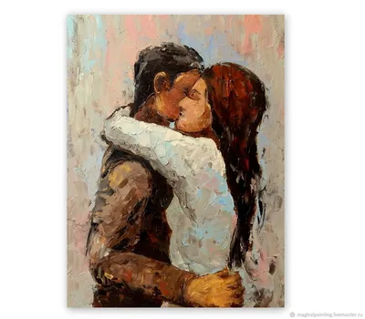 Картина маслом Поцелуй 40 на 30 см – купить онлайн на Ярмарке Мастеров –  P5AZURU | Картины, Санкт-Петербург