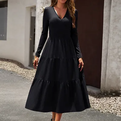 Повседневные женские платья, осень 2023, однотонное платье с длинным  рукавом, богемное длинное платье, летние платья, маленькие женские платья |  AliExpress