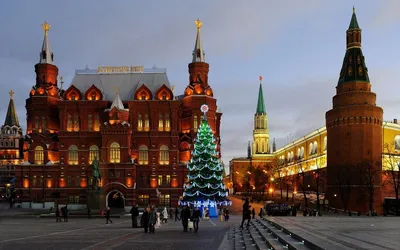 Обои на рабочий стол У Кремля в Москве стоит наряженная новогодняя елка  Moscow / Москва, Russia / Россия, обои для рабочего стола, скачать обои,  обои бесплатно