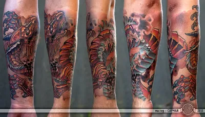 Восточный дракон на предплечье - фото татуировок