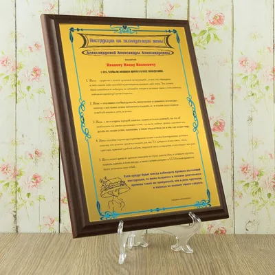 Подарочный диплом (плакетка) *Инструкция по эксплуатации жены* | Долина  Подарков