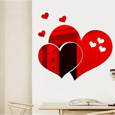Купить Декор настенный \"Сердца\", из акрила, зеркальный, 5 шт, 22 х 28.5 см,  красный в Новосибирске, цена, недорого - интернет магазин Подарок Плюс