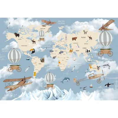 Детские обои «Небесная карта мира» на английском языке цена | kaup24.ee
