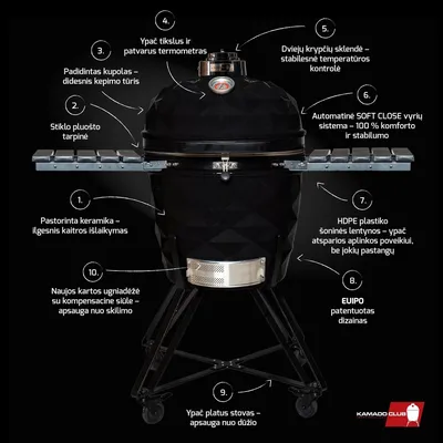 Керамический гриль KamadoClub PRO II, 59 см, черный цена | pigu.lt