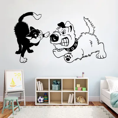 Виниловые наклейки на стену с изображением кошек и собак | AliExpress